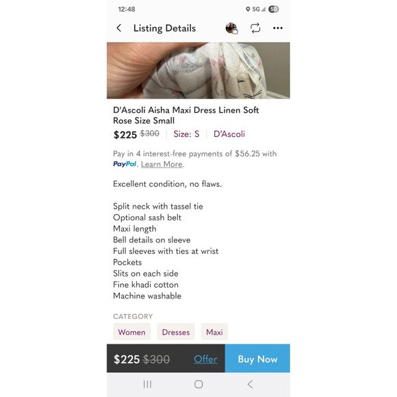 D' Ascoli Aisha Maxi Dress Linen Soft Rose Size Small Bohemian - Picture 15 of 15